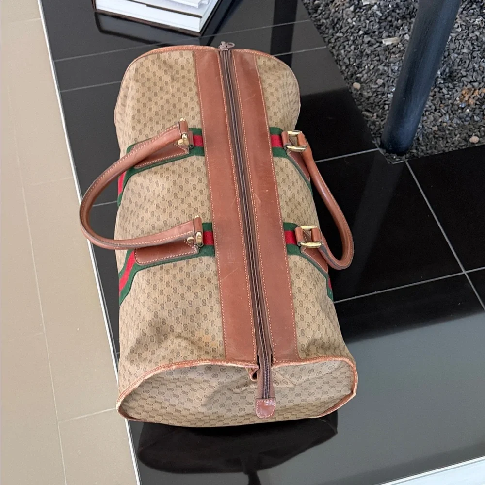 Gucci Beige Monogram Duffel with Green & Red Web Stripe. As It!